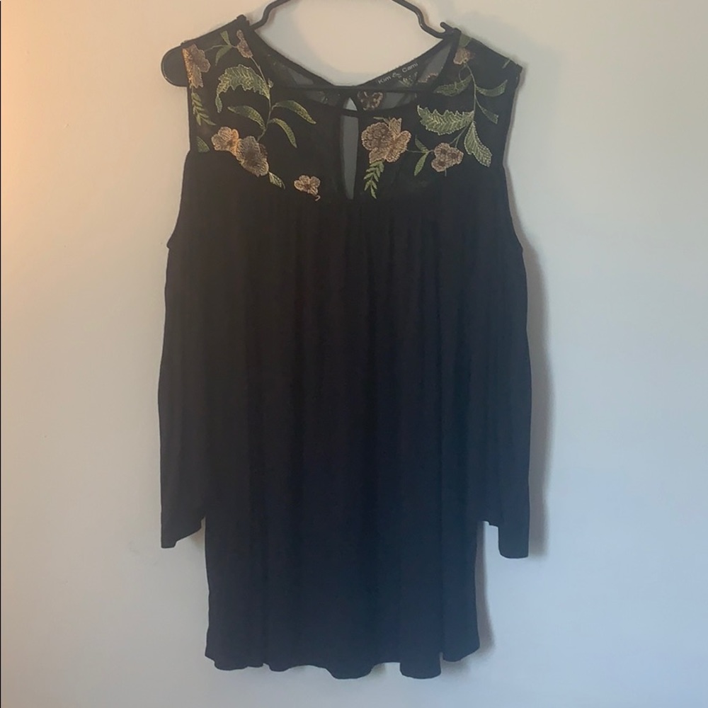 Open-Shoulder Mesh Blouse